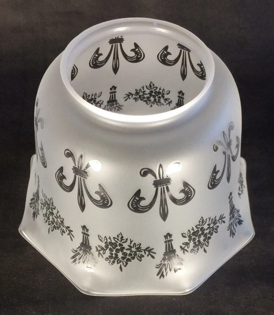 4" Fitter Frosted FLEUR-DE-LIS ETCHED FILIGREE GLASS GAS FLOOR LAMP SHADE #8544 4