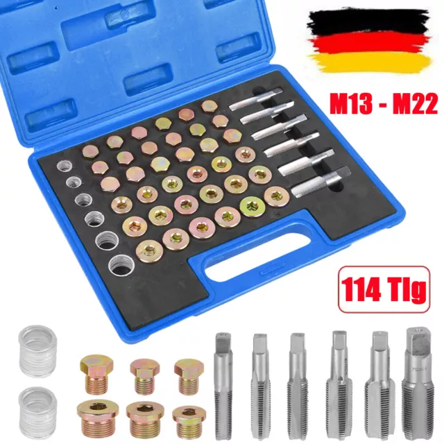 114Tlg Gewindereparatur Set Ölwanne Ölablassschraube Gewinde M13 M15 M17 M20 M22