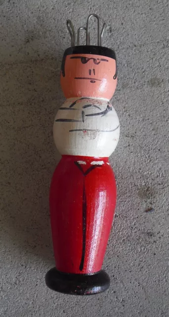 ODD Vintage Wood Man with Metal Top Pieces Figurine 4 1/2" Tall