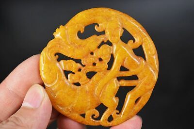 Amazing Chinese Old Jade Carved * Sexy Man & Beast & Phoenix * Pendant A4