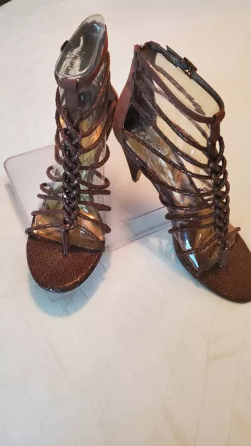 Carlos Santana SAHARA Golden Brown Cork Strappy Zipper Sandals Heels Size 10M  