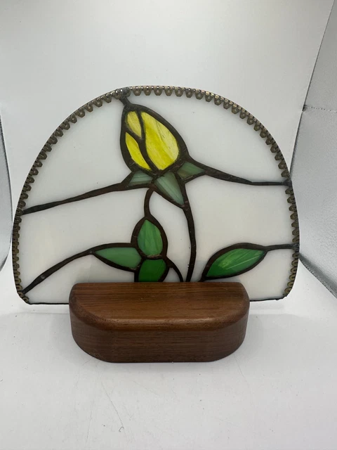 Vintage Yellow Tulip Window Suncatcher Stained Glass Decoration with Stand