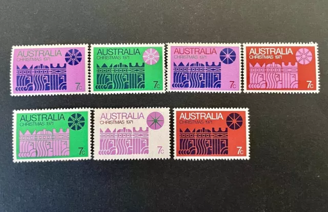 RARE ~ Australian Decimal 1971 CHRISTMAS SET  7 Single Stamps MINT UNHINGED GEM