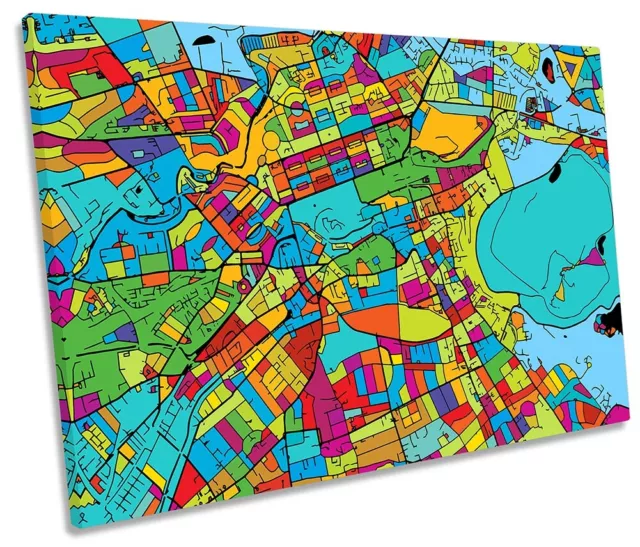 Edinburgh City Modern Map Picture SINGLE CANVAS WALL ART Print Multi-Coloured