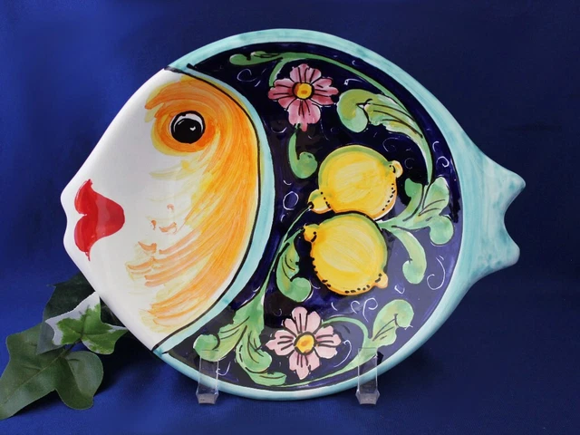 Vietri Italian Pottery Fish Plate Serving Dish Lemons Painted by Hand in Italy