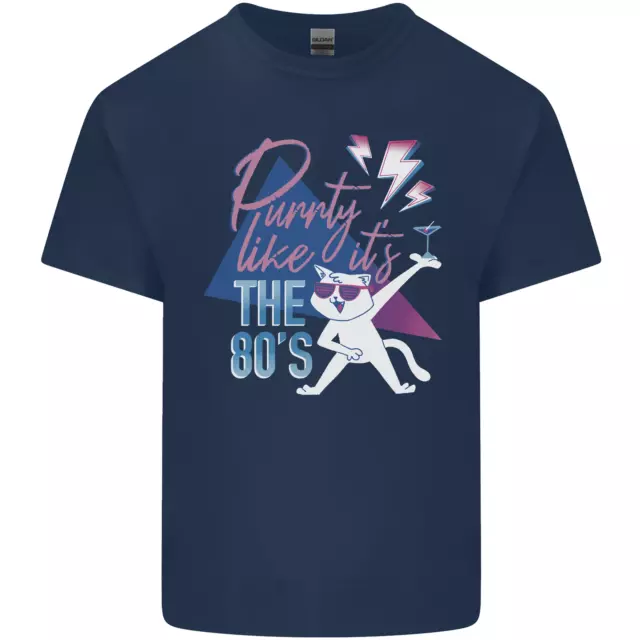 T-shirt da uomo in cotone divertente gatto Purrty Like Its the 80s 2