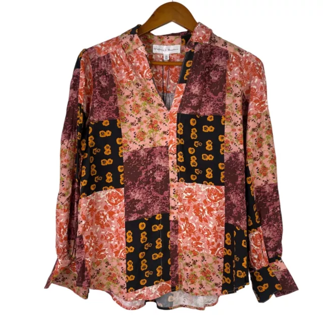 Chelsea & Theodore Top Women XS Ivonne Patchwork Peasant Popover Boho Blouse NEW