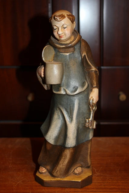 ANTIQUE 10& WOOD Hand Carved Monk Friar Abbot Brother Conrad Statue ...
