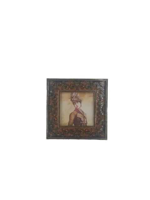 Gorgeous Vintage Jeweled Tizo Picture Frame holds 3" x 3" photo 2