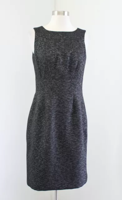 Tahari ASL Levine Black Silver Metallic Shimmer Tweed Sheath Dress Sz 4 Cocktail