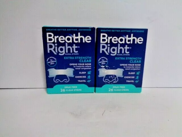 Breathe Right Nasal Strips Extra Strength  Clear ( 2 x 26 COUNT ) EXP 2028 NEW