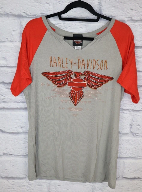 Harley-Davidson Shirt Womens XL Gray Thunderbird Bling Bedazzled Top