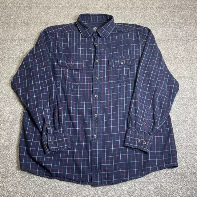 FADED GLORY MEN'S Large Dark Navy Plaid Flannel Button Up Long Sleeve ...