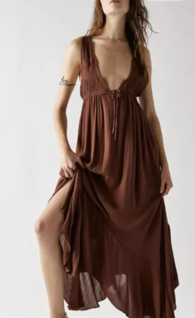 Free People Endless Summer Showstopper Midi Maxi Dress Halter Lined Brown M NWT