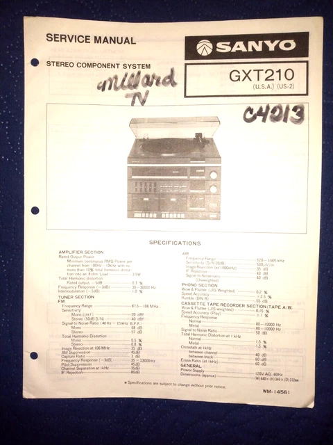Sanyo Gxt210 Stereo Component System Original Service Repair Manual