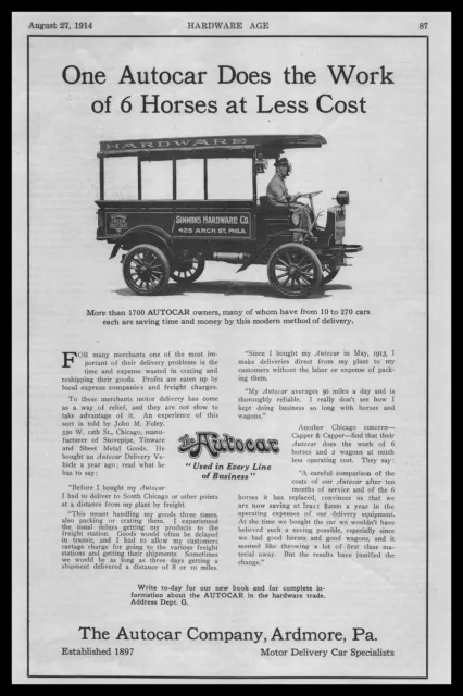 1914 Autocar Co. Ardmore PA Simmonds Hardware Truck Photo Philadelphia Print Ad