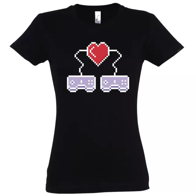 Damen T-Shirt Gamer Love Fun Logo Spruch Zocken Gaming Spielkonsolen Liebe