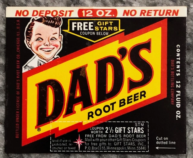 Soda Bottle Label 1960's Vintage Lot Set of 10 Dad's Root Beer NOS Unused