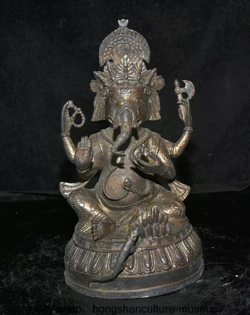 10.8 " Old Tibet Buddhism Bronze Ganesh Lord Ganesha Elephant God Buddha Statue