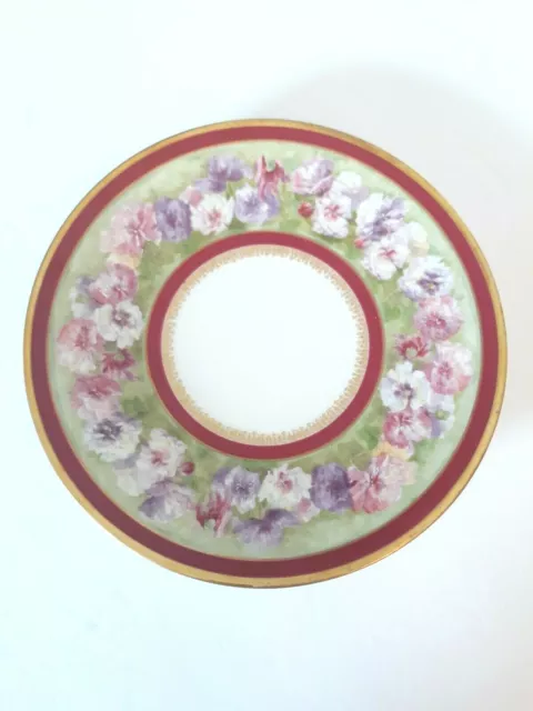 Antique J. Pouyat Limoges Salad Plate Pink Purple Floral Gold Edge Hand Painted