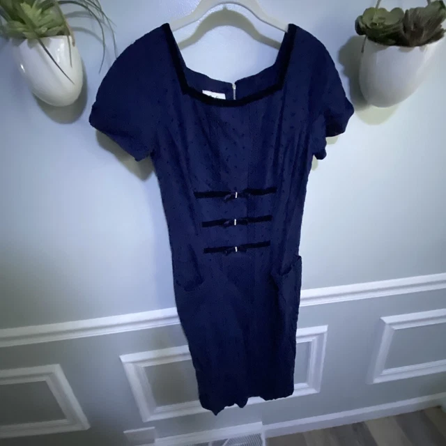 Vintage 1960 JACK SQUIRE Blue Cotton & Lace Rockabilly Dress Size XS