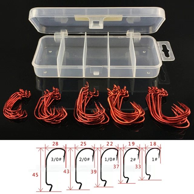 51 Pcs Set Red Worm Hook High Carbon Steel Fishing Hook For Texas Rig Soft Ba ZR