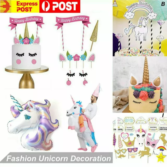 Unicorn Birthday Banner Cake Topper Foil Balloon Kids Girls Party Decoration AU