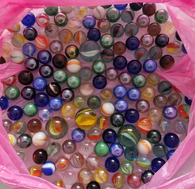 MIJOMA Lot De 2 Sacs De Billes En Verre – 44 Billes Colorées – Sacs Filet Noir – Nostalgie Et Collection – Cadeau Enfant