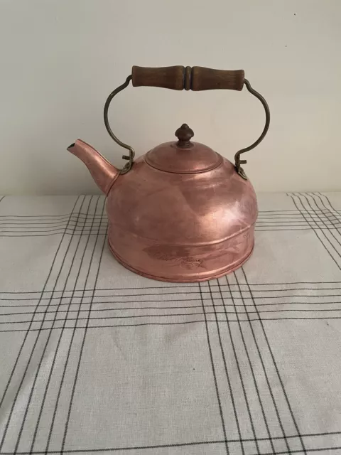 Paul Revere Copper Kettle Vintage Tea Pot 1801 Revere Ware wood 2 Quart Rome NY