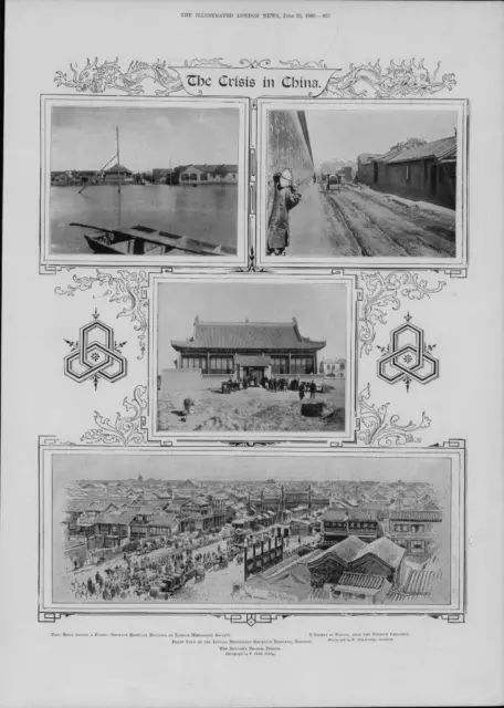 1900 Antique Print - CHINA Crisis Taku Road Tientsin Beggars Bridge Peking (169)