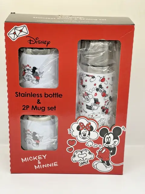 Daysney Mickey & Minnie Stainless Steel Bottle and 2P Mug Set - New From Japan