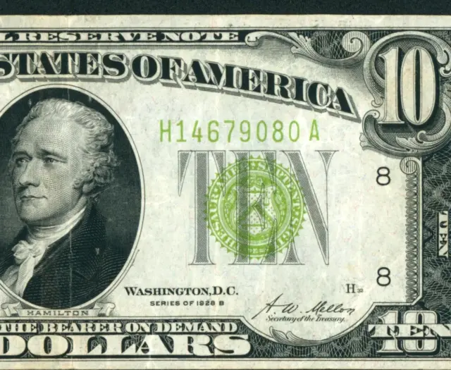 $10 1928 B Lgs Lime (( Light Green Seal )) ** Daily Currency Auctions