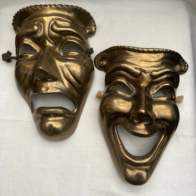Juego de máscaras de teatro de latón de colección decoración de pared