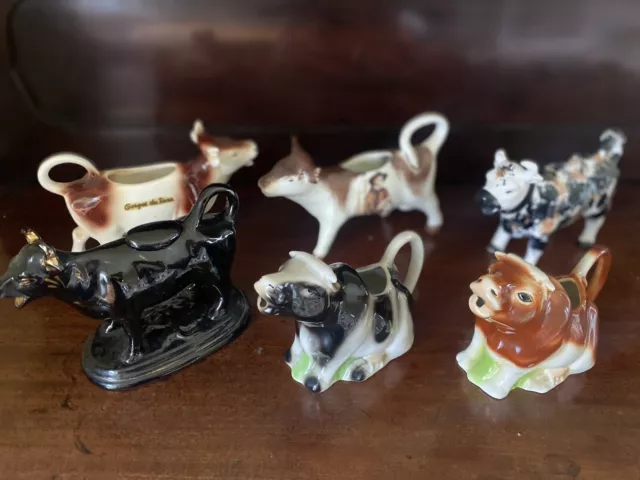 Antique Job Lot Of 6 Cow Creamers Jugs Includes Tony Wood & Castleroux