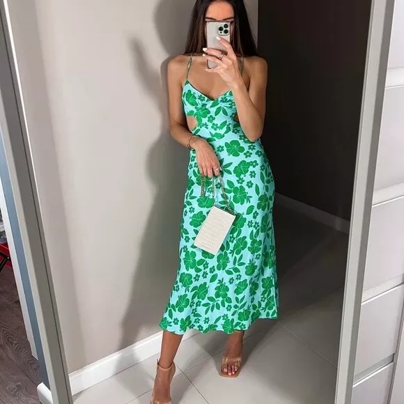 Green floral zara dress hotsell