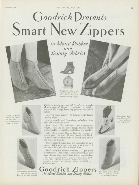 1928 Goodrich Zippers Moire Rubber Dainty Fabrics Shower Boots Vtg Print Ad PR3