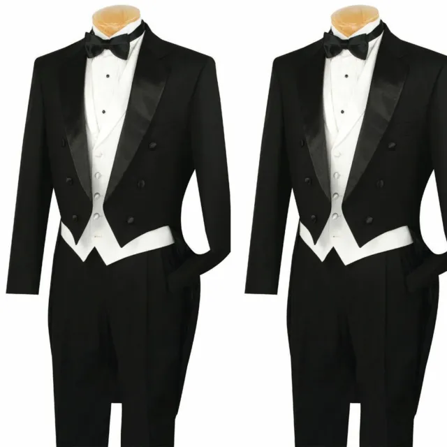 Men's Black Formal Classic Fit Tailcoat Tuxedo White Vest Wedding Groom Suits