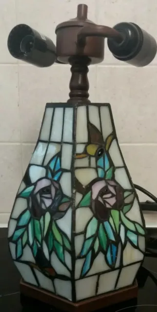 Tiffany Style Large Table Lamp Beautiful Multicoloured Base 2 Bulbs Fitting-Used