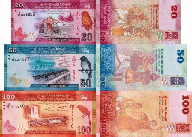 SRI LANKA - Lotto 3 banconote 20/50/100 Rupees 2020/2021 FDS - UNC