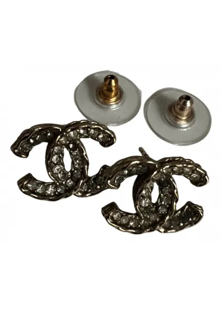 Chanel Silver-Tone Metal & Crystal Turnlock CC Clip-On Earrings, Chanel