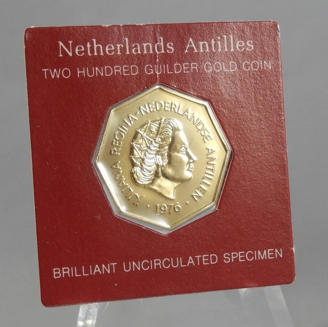 Netherlands Antilles 1976 200 Guilder Gulden BU Specimen Gold Coin Sealed C3196
