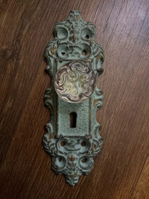 Cast Iron Decorative Door Knob Handle GLASS Knob Pull Hanger Antique Patina