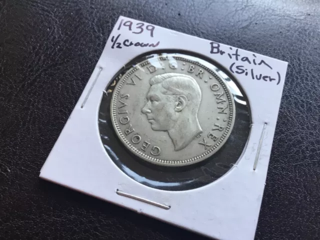 1939 Great Britain UK United Kingdom King George VI SILVER 1/2 Crown Coin # 236