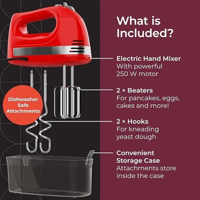 Mueller Electric Hand Mixer, 5 Speed 250W Turbo Heavy Duty with Storage Case 2