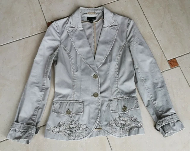 VESTE BLAZER FEMME H M kaki clair taille 36 avec broderies EUR 3