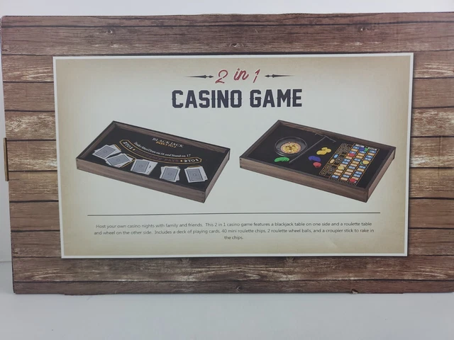 2 In 1 Casino Game Blackjack And Roulette Wheel Table Wood Tray 20 x 12 New Fun