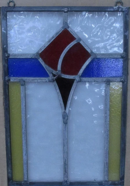 OLD ENGLISH STAINED GLASS WINDOW Unframed w Hooks Pretty Geometric 9.75" x 14.75