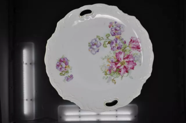 White Porcelain Pink Rose Floral Decorative Serving Plate With Handles (defect)