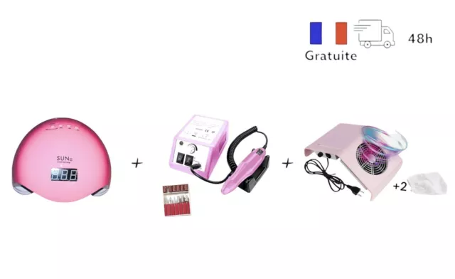 KiT  Lampe UV/LED + Ponceuse à Ongles +  Aspirateur Poussière Ongles Manucure