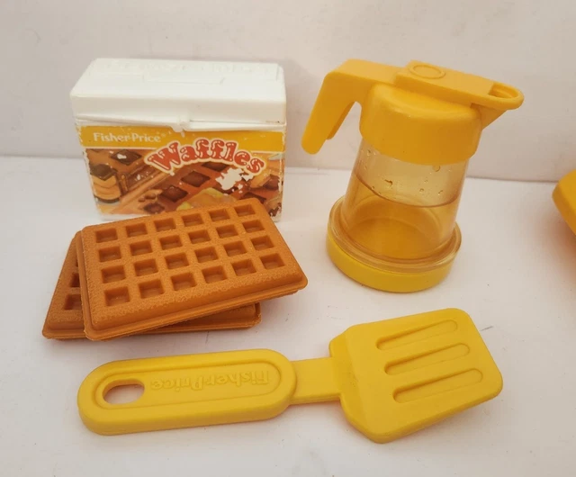 VINTAGE FISHER PRICE Pretend Play Food WAFFLES, SYRUP, SPATULA 1980s